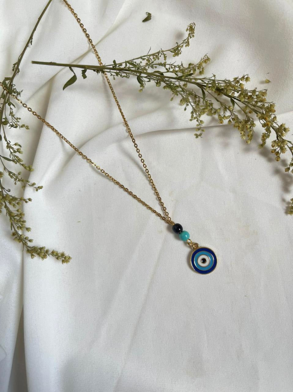 Circular Blue Evil-Eye Necklace, Vermeil Gold.