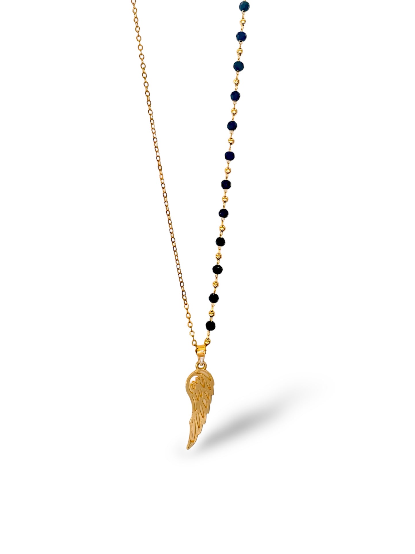 Wing-Black Striped Necklace, Vermeil Gold