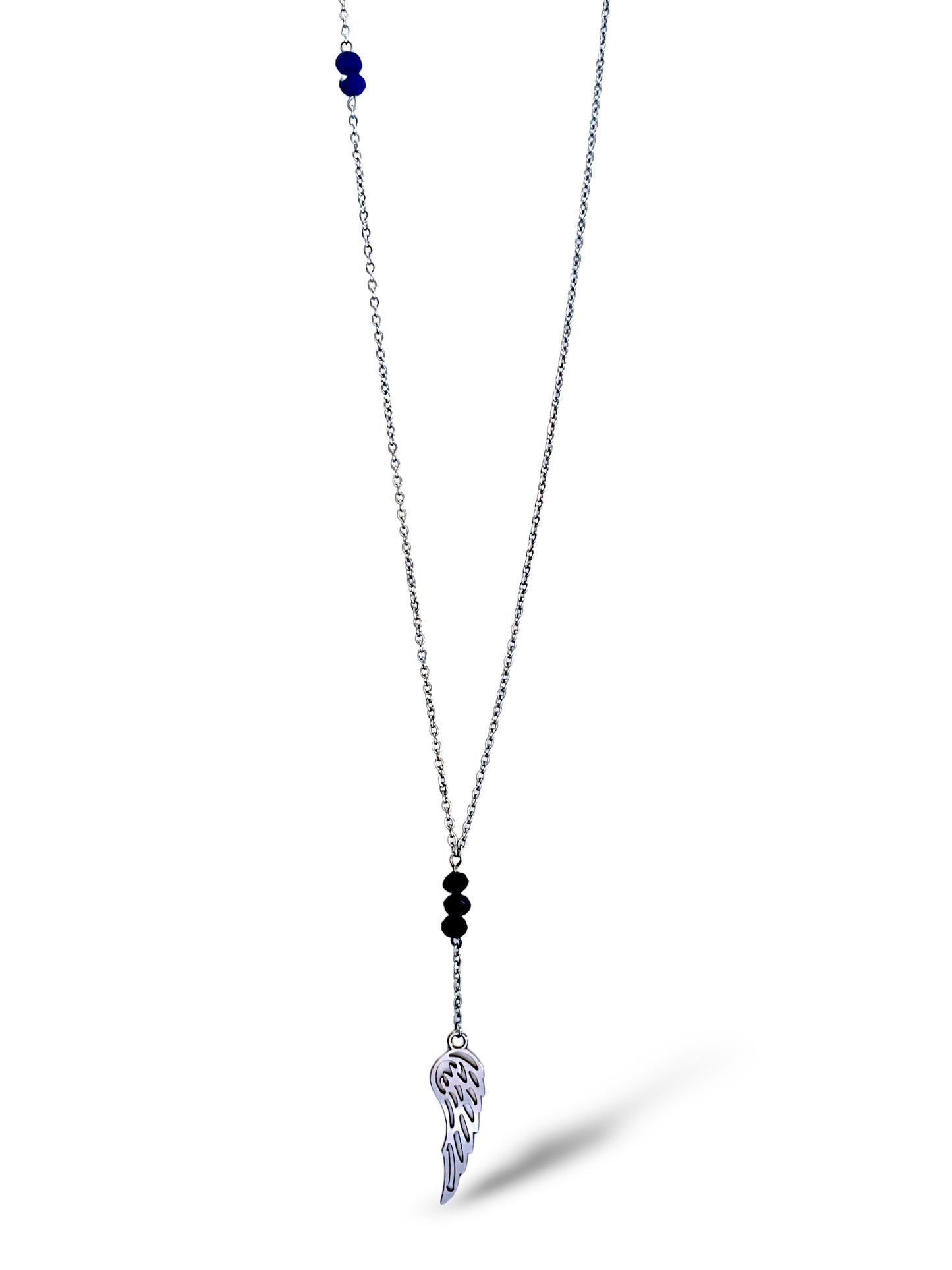 Wing Crystal Black Necklace, Sterling Silver