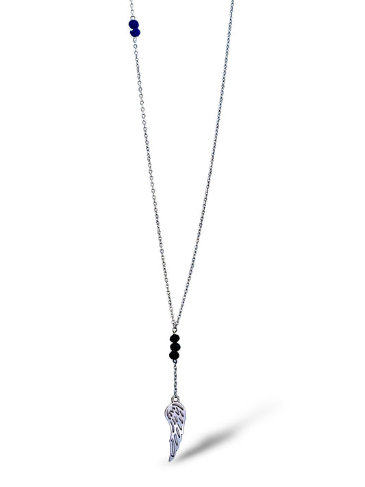 Wing Crystal Black Necklace, Sterling Silver