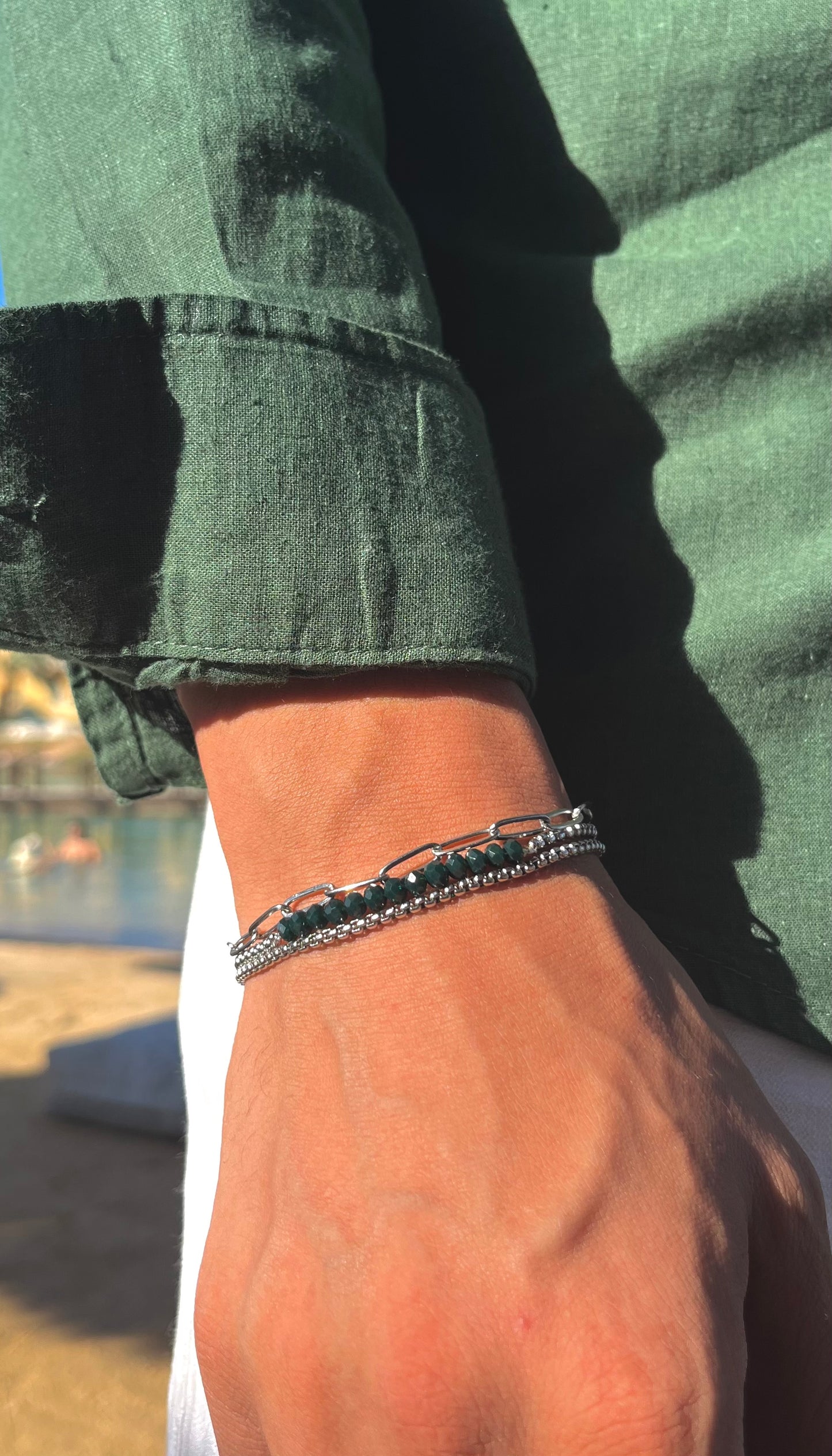 Box-Olive Crystal Bracelet, Sterling Silver.