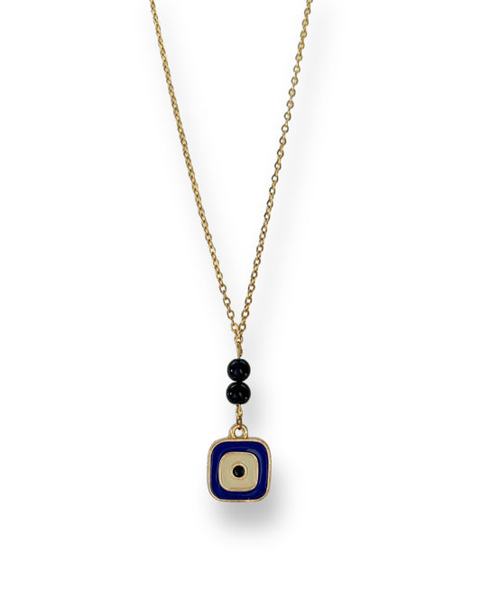 Squared Blue Evil-Eye Necklace, Vermeil Gold.