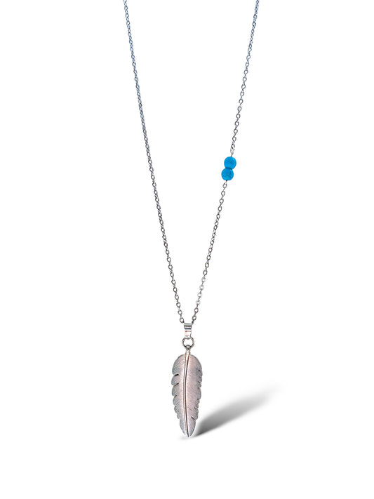 Tree Leaf-Blue Stones Necklace, Sterling Silver