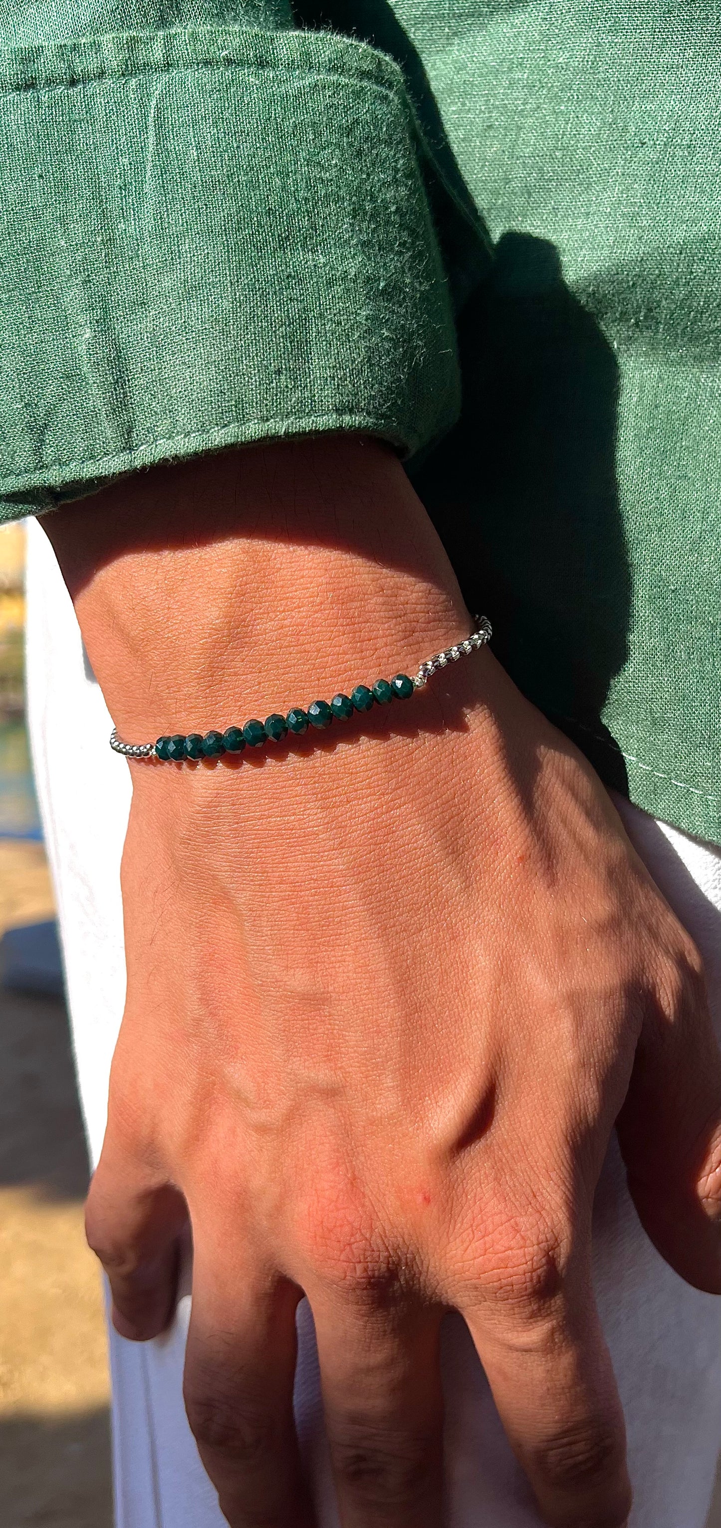 Box-Olive Crystal Bracelet, Sterling Silver.