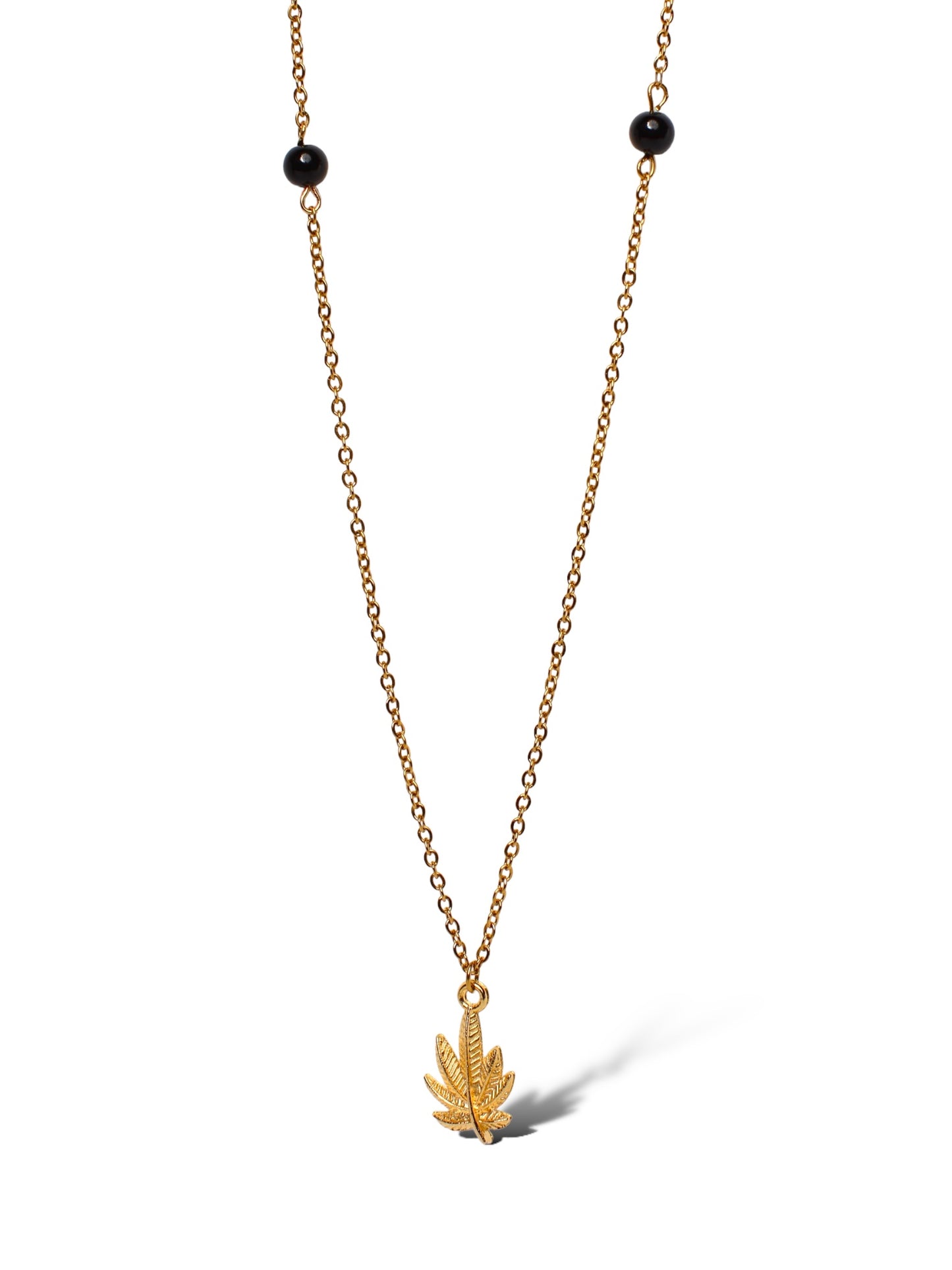 Cannabis-Black Stone Necklace, Vermeil Gold