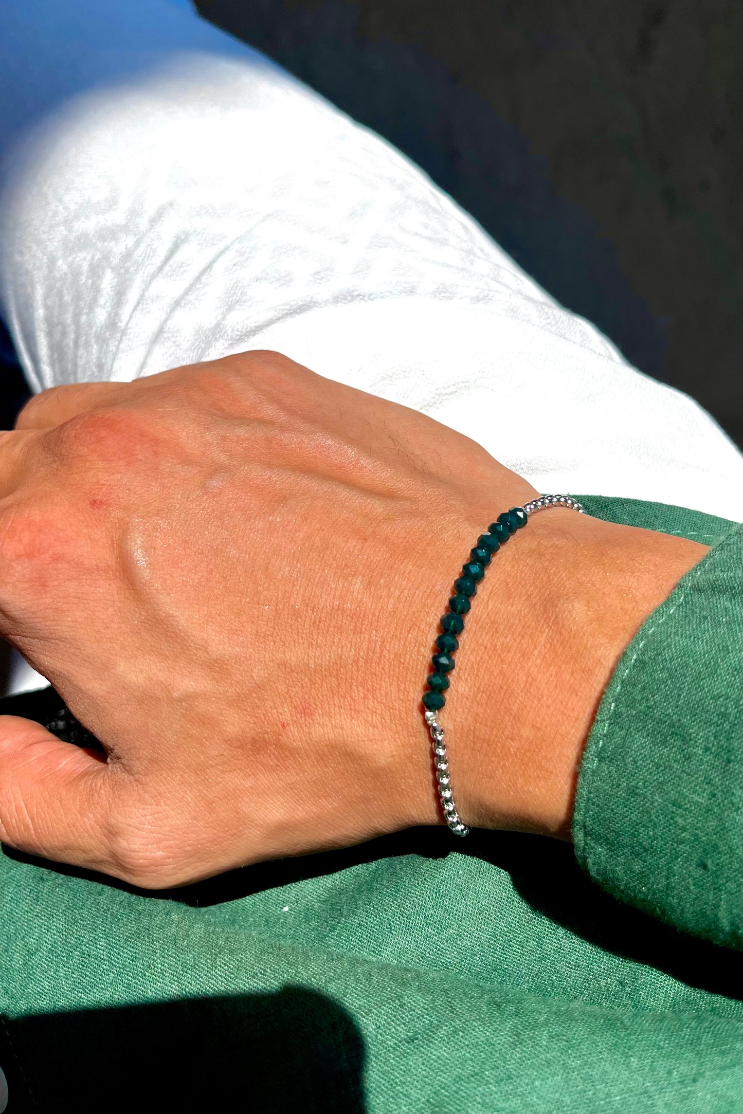 Box-Olive Crystal Bracelet, Sterling Silver.