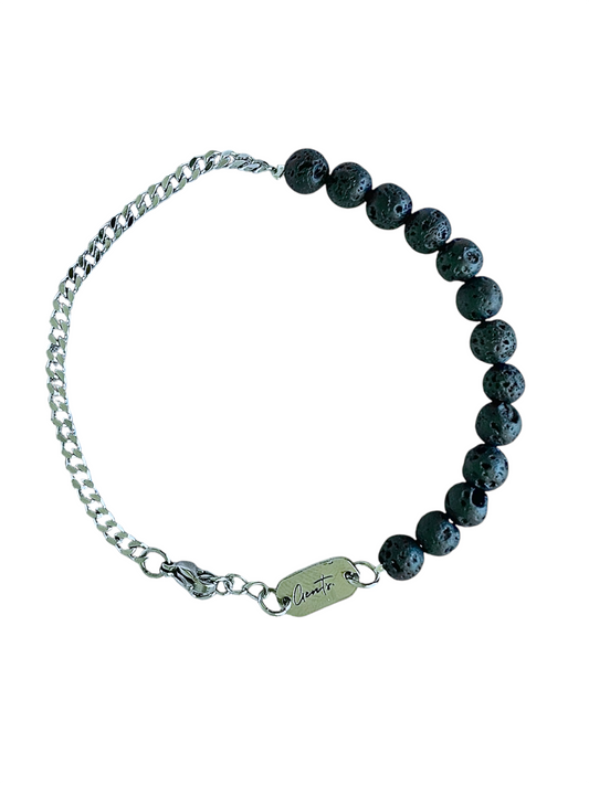 Curb, Lava Stone Bracelet, Silver Plated
