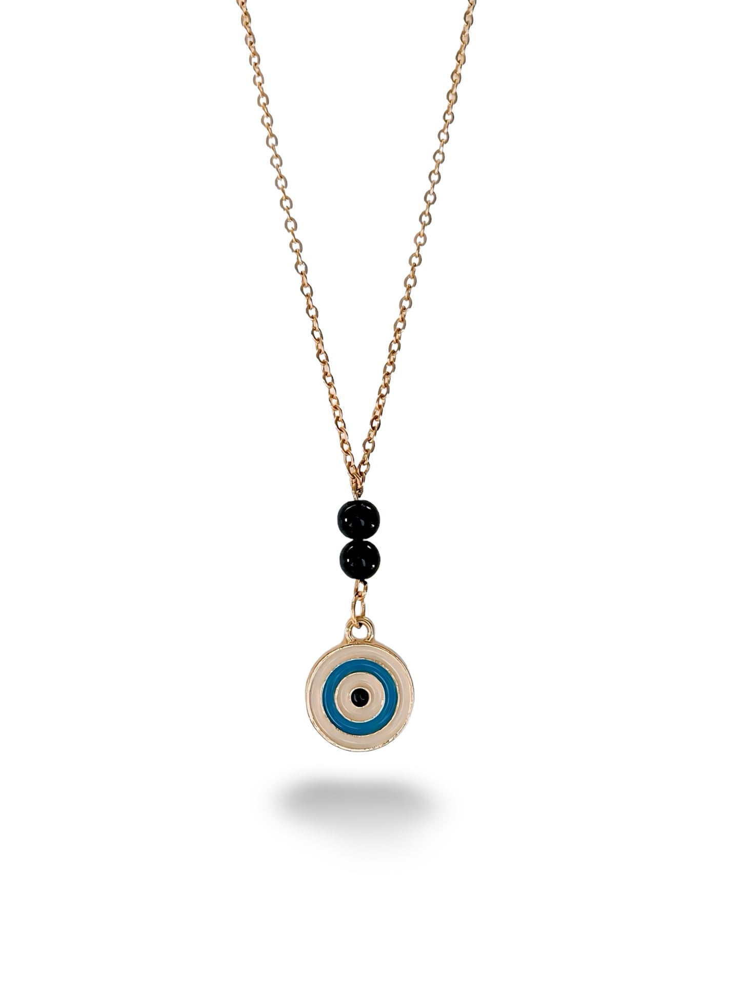 Circular White Evil-Eye Necklace, Vermeil Gold.