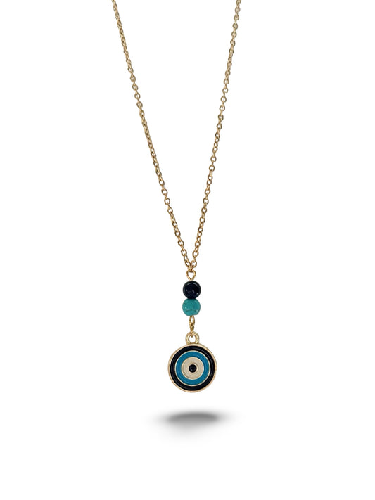 Circular Blue Evil-Eye Necklace, Vermeil Gold.