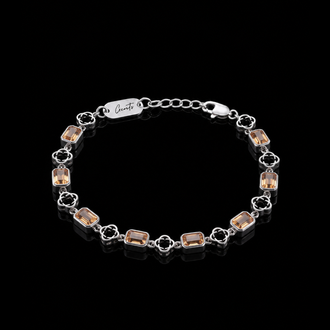 Yellow Clover Gemstone Bracelet, Silver.