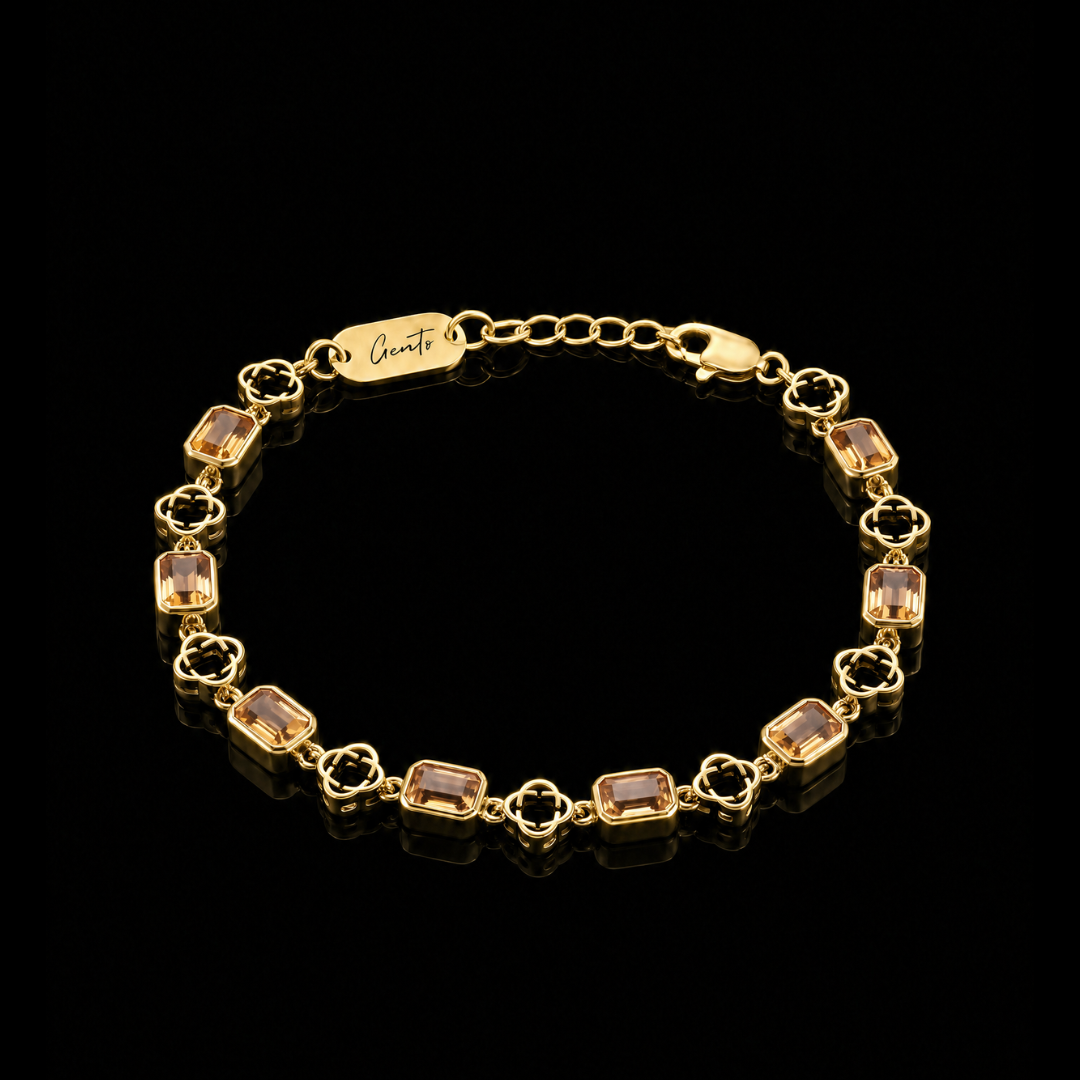 Yellow Clover Gemstone Bracelet, Vermeil Gold.