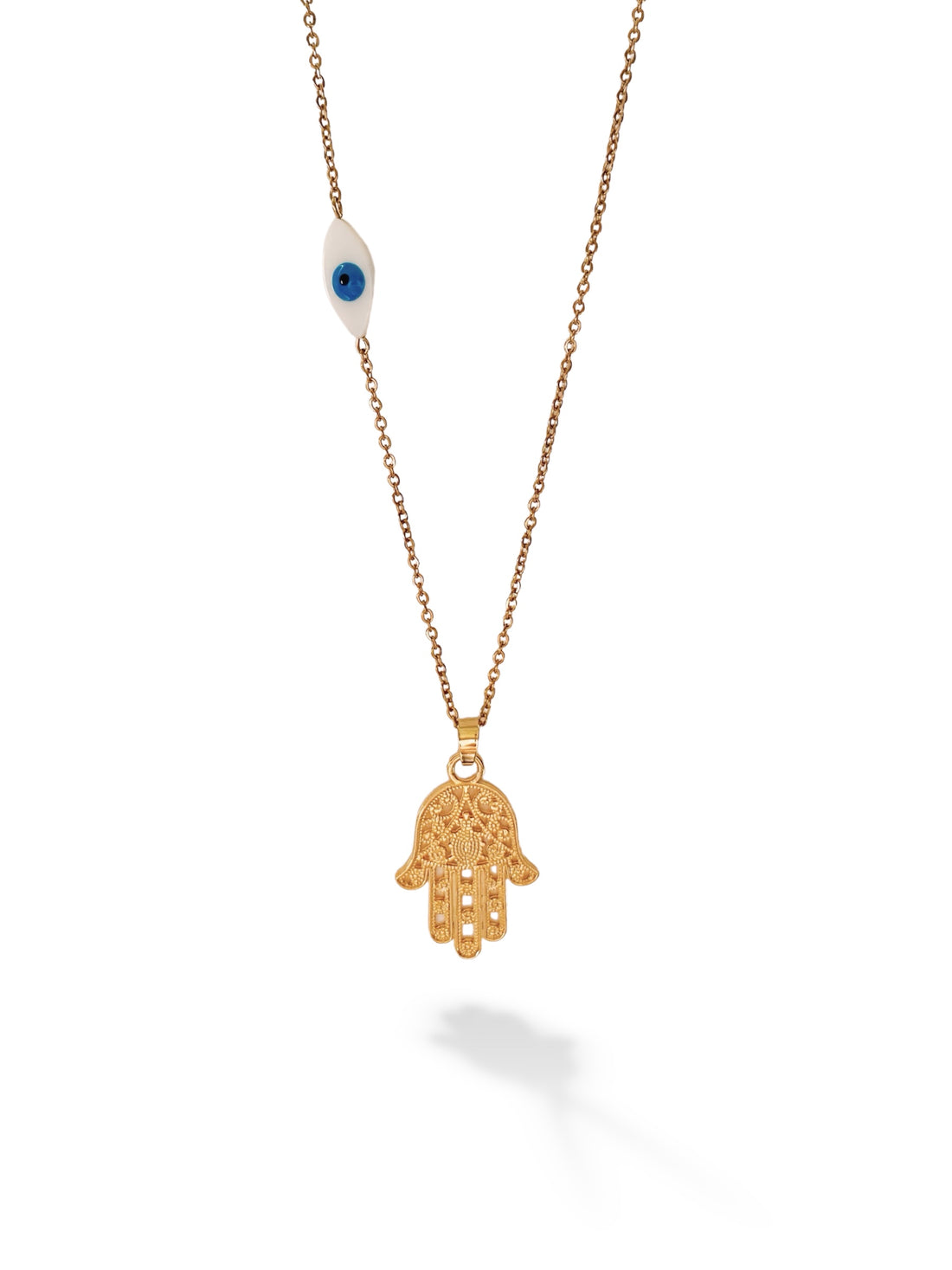 Hamsa-Evil Eye Necklace, Vermeil Gold.