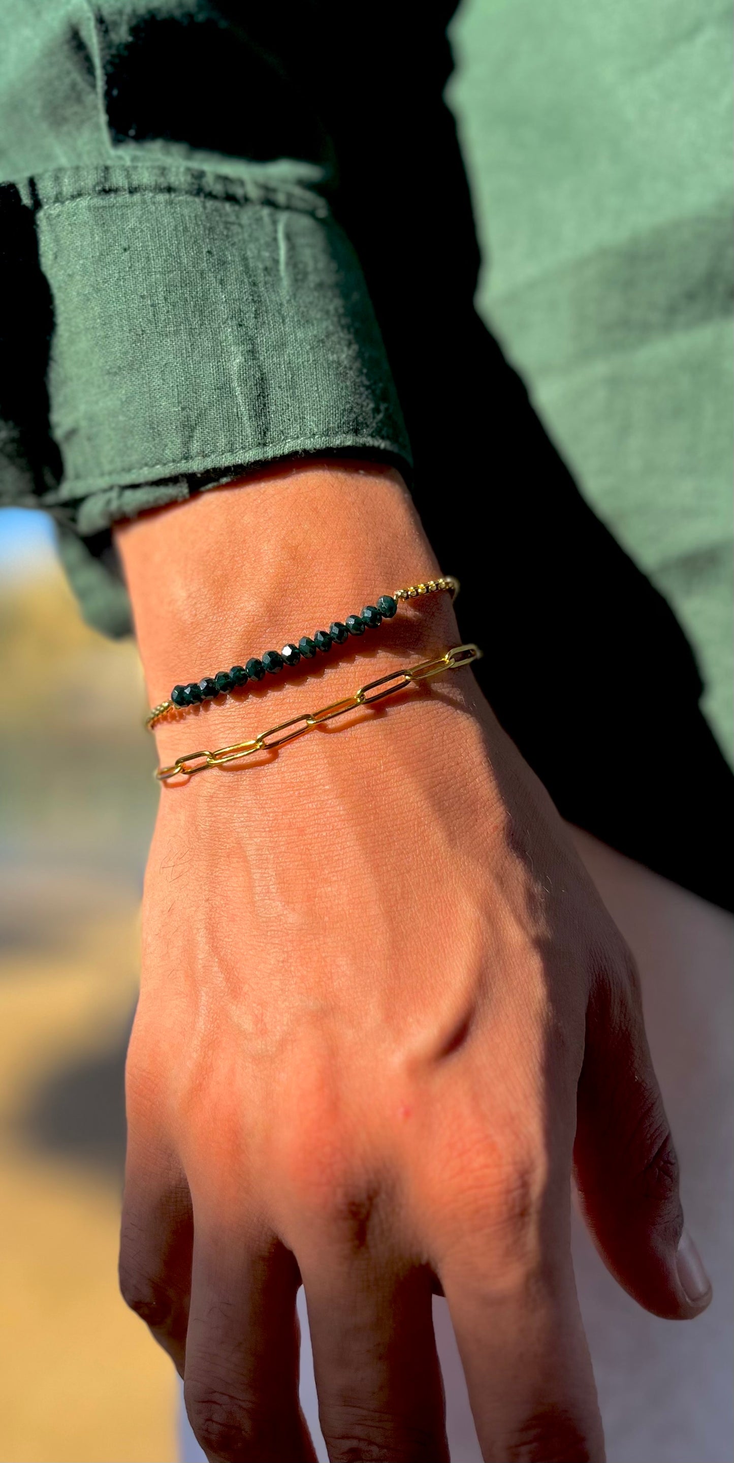 Box-Olive Crystal Bracelet, Vermeil Gold.
