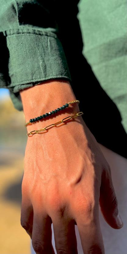 Box-Olive Crystal Bracelet, Vermeil Gold.