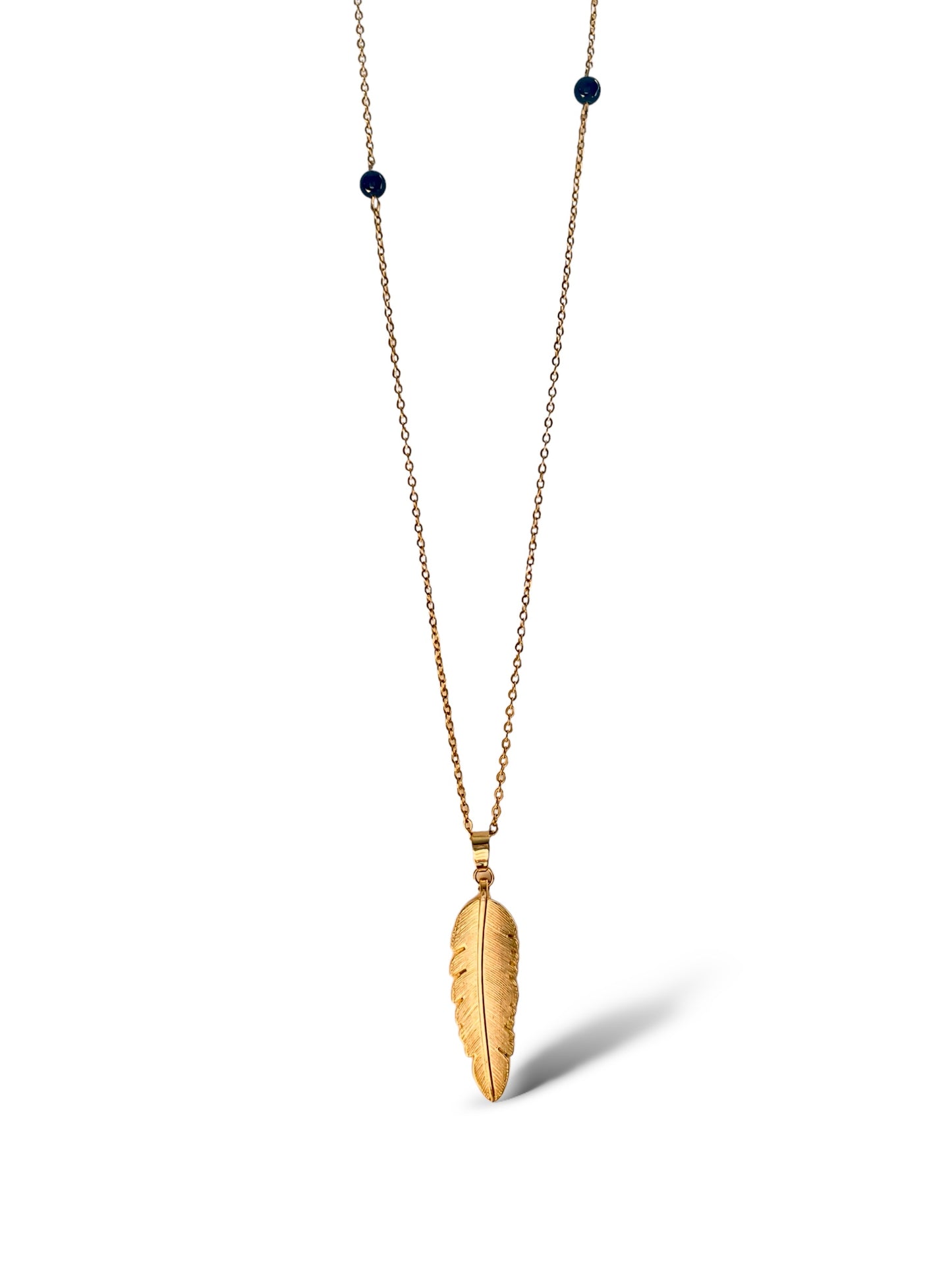 Tree Leaf - Sided Black Stone Pendant, Vermeil Gold
