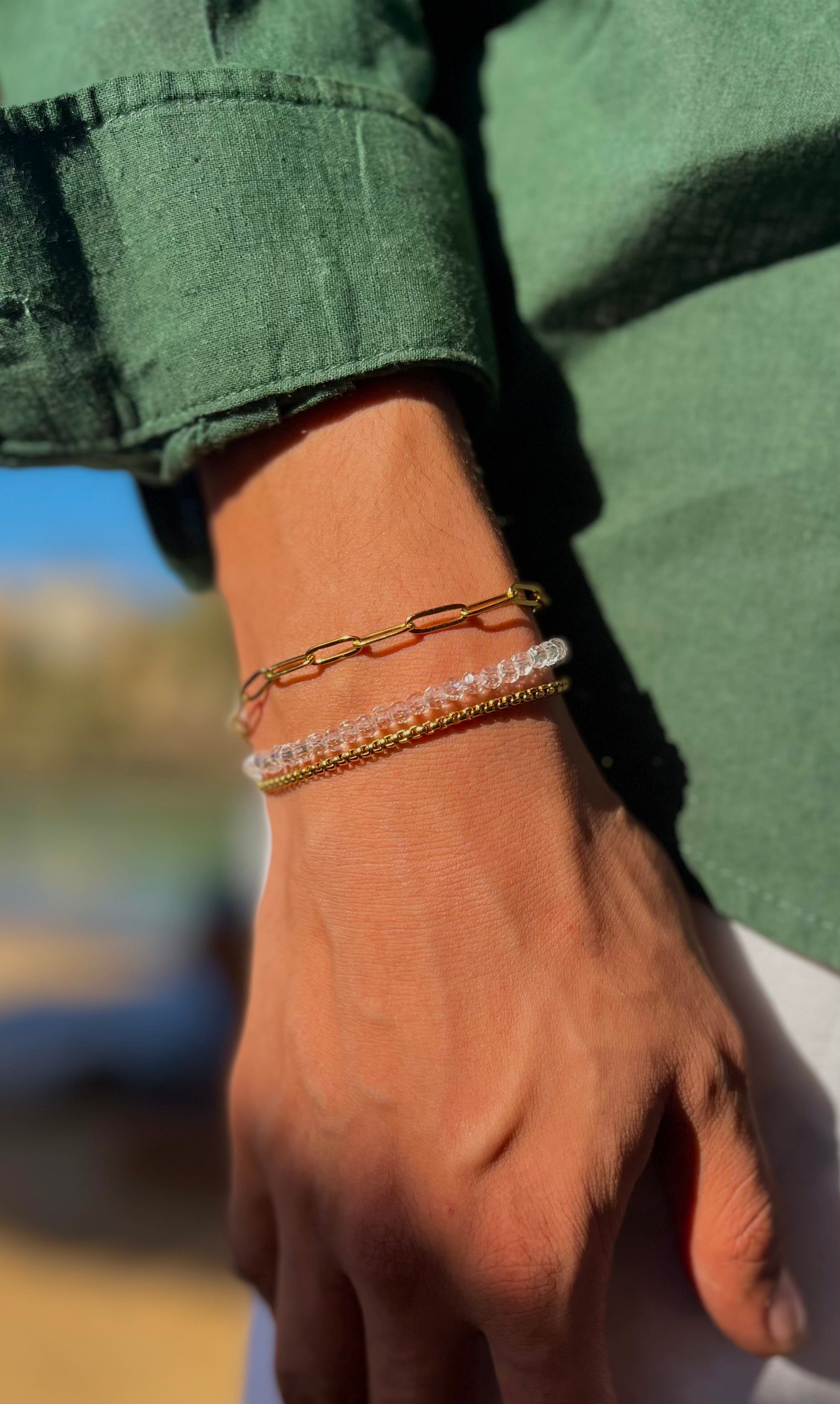 GENTS. Clear Crystal Double Box Bracelet Gold Vermeil detail Cairo Egypt