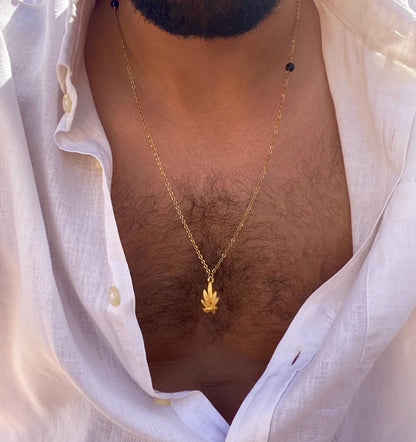 Cannabis-Black Stone Necklace, Vermeil Gold