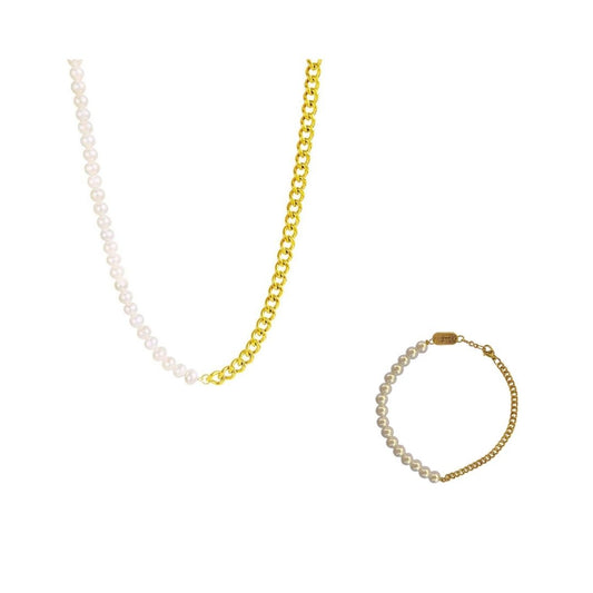 Curb Chain, Fresh Pearl, Gold Set.