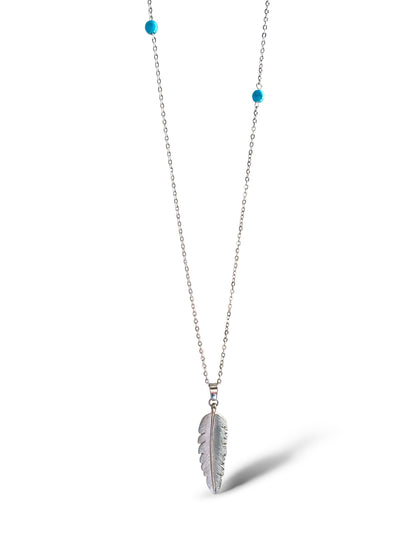 Tree Leaf-Sided Blue Stones Necklace, Sterling Silver