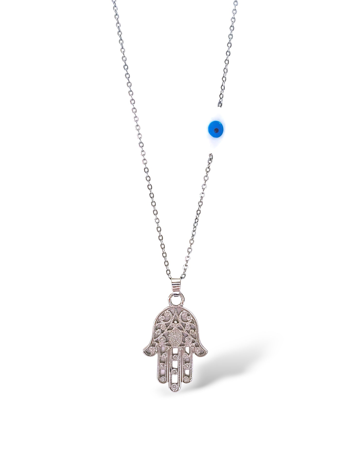 Hamsa-Evil Eye Necklace,, Sterling Silver