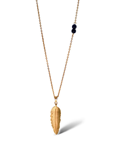 Tree Leaf-Black Stone Necklace, Vermeil Gold