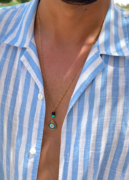 Circular Blue Evil-Eye Necklace, Vermeil Gold.
