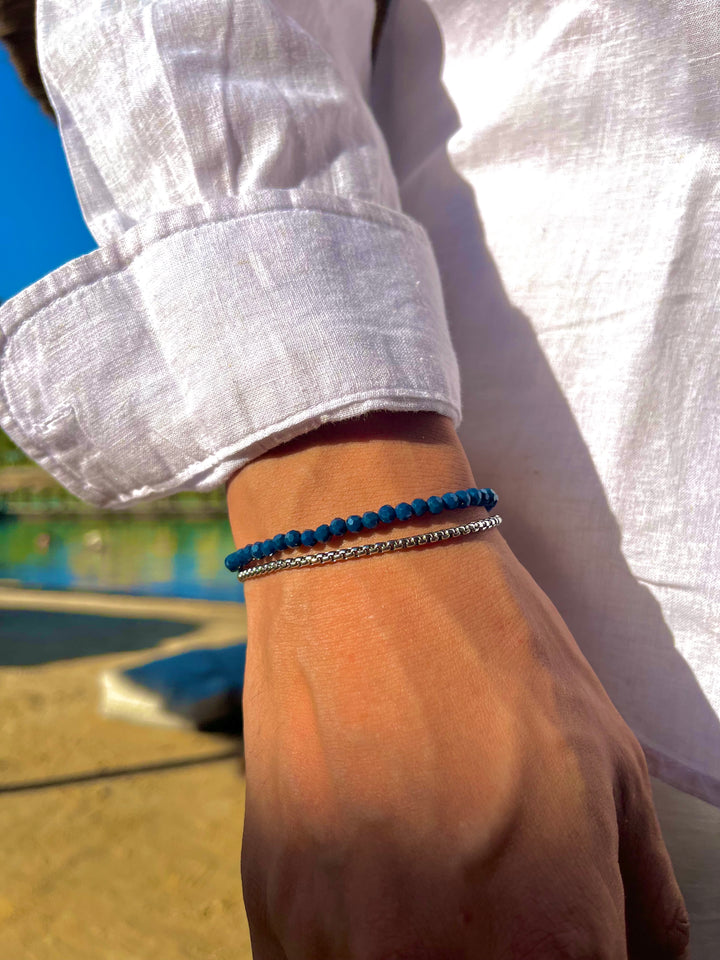 Box-Blue Black Crystal Bracelet, Silver.