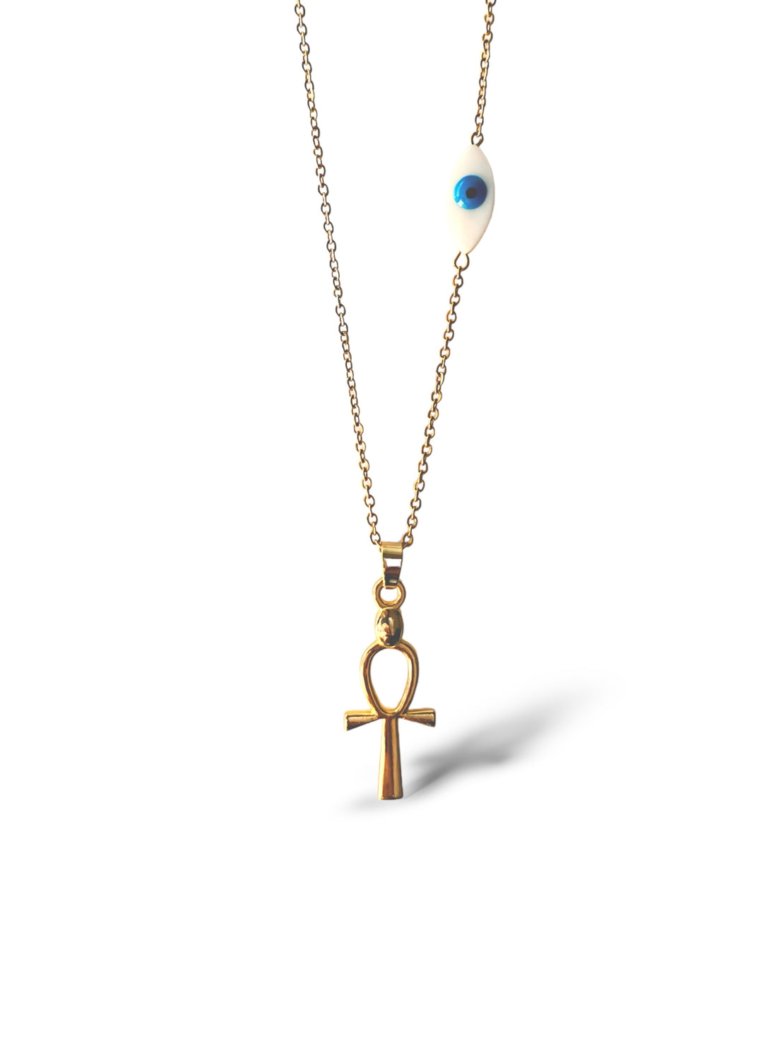 Ankh-Evil eye Necklace, Vermeil Gold
