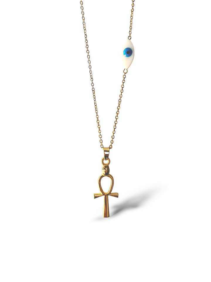 Ankh-Evil eye Necklace, Vermeil Gold