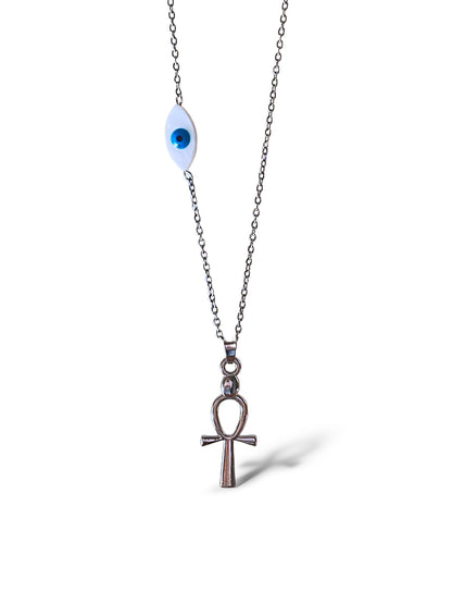 Ankh-Evil Eye Necklace, Sterling Silver