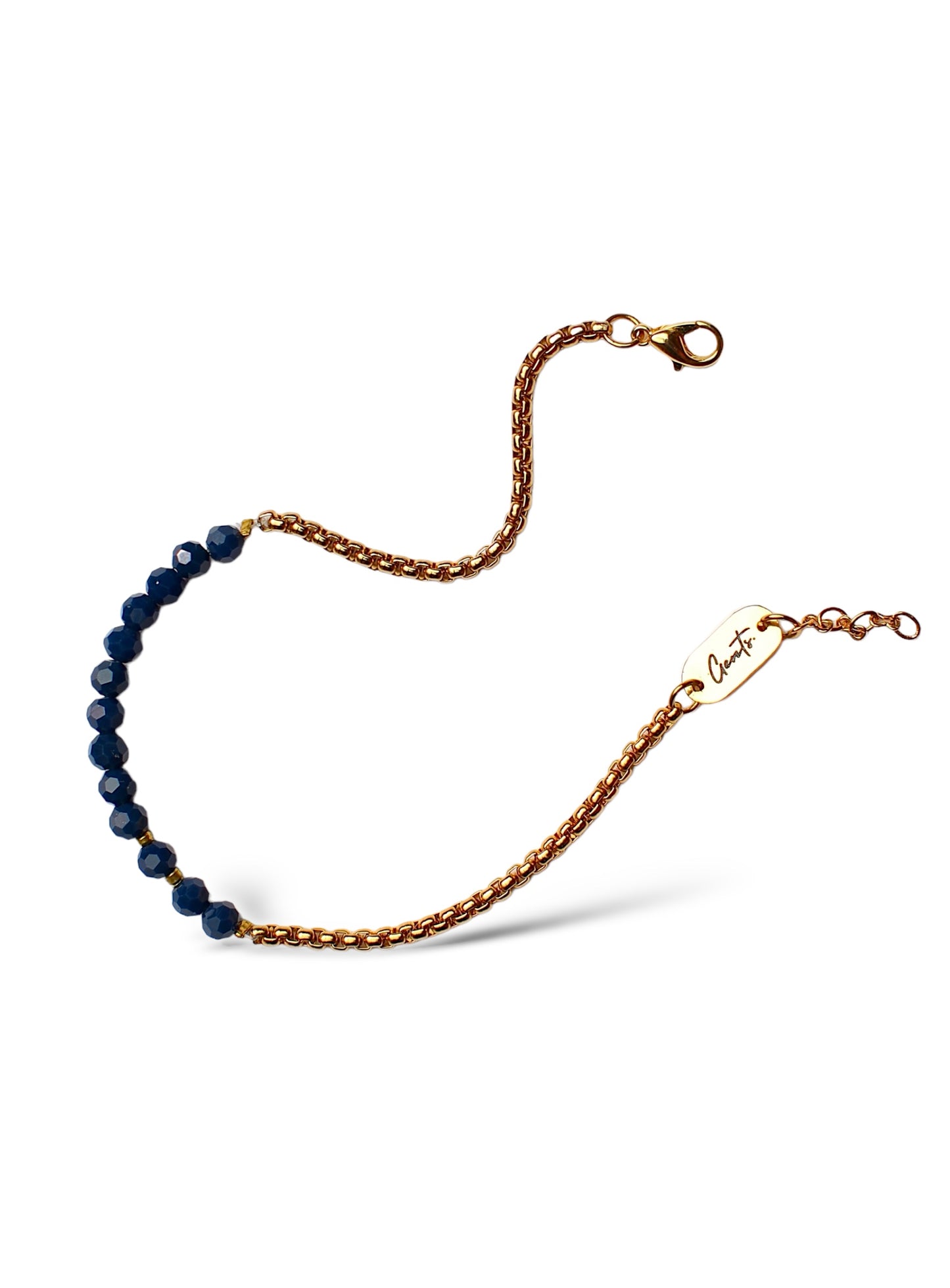 Box-Blue Black Crystal Bracelet, Vermeil Gold (2.5 mm)