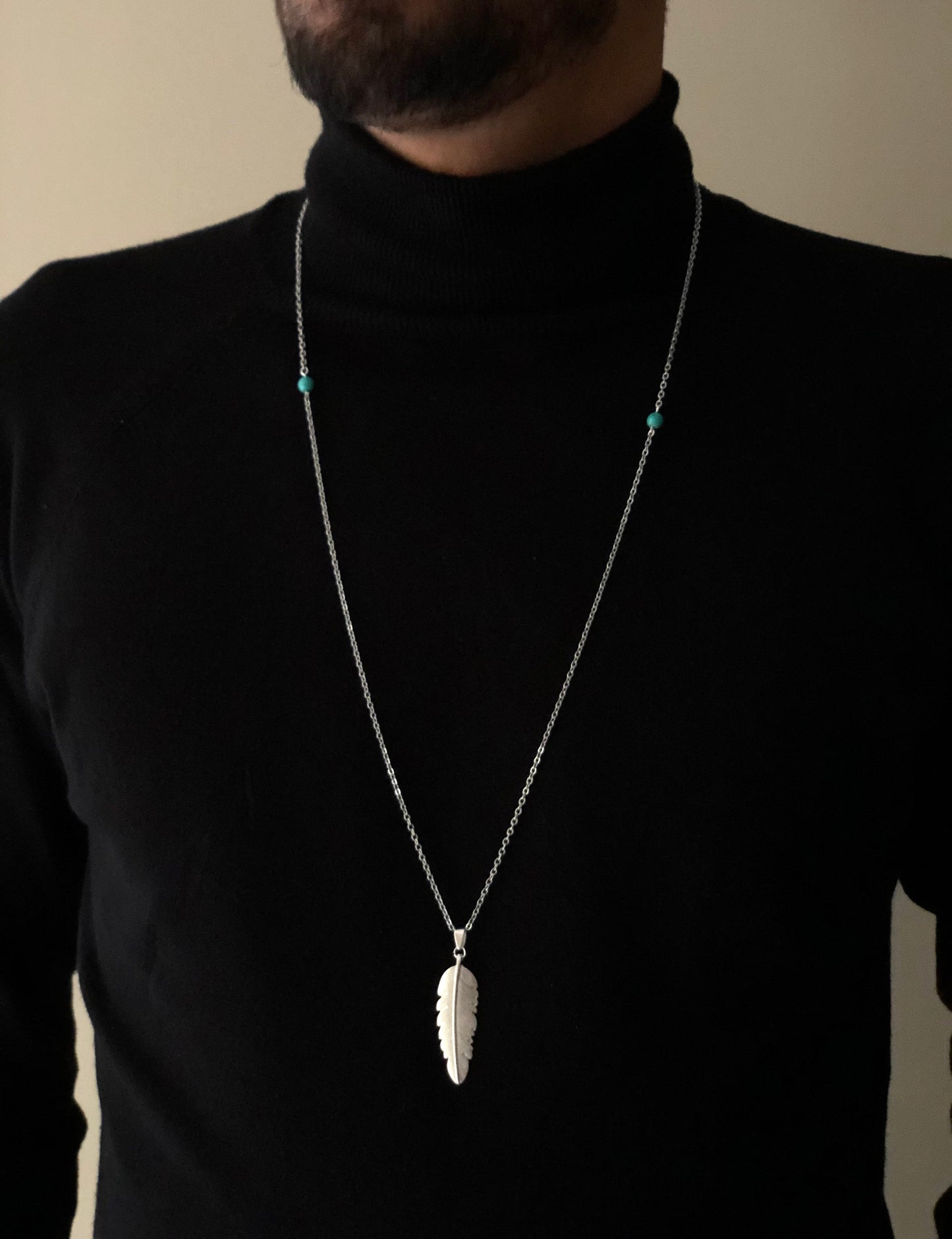 Tree Leaf Pendant-Sided Blue Stones, Sterling Silver