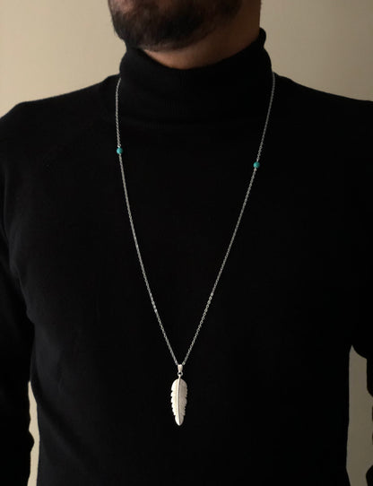Tree Leaf-Sided Blue Stones Necklace, Sterling Silver