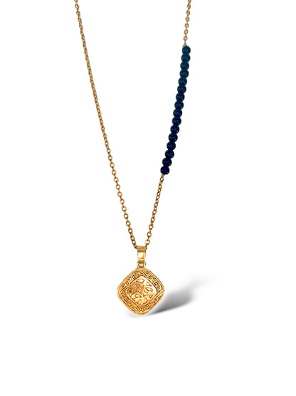 Mandala Necklace-Black Beads, Vermeil Gold