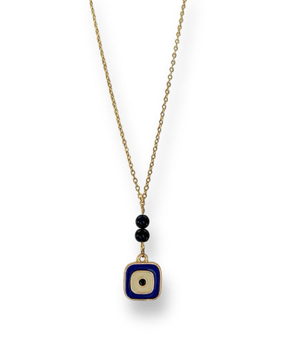 Squared Blue Evil-Eye Necklace, Vermeil Gold.