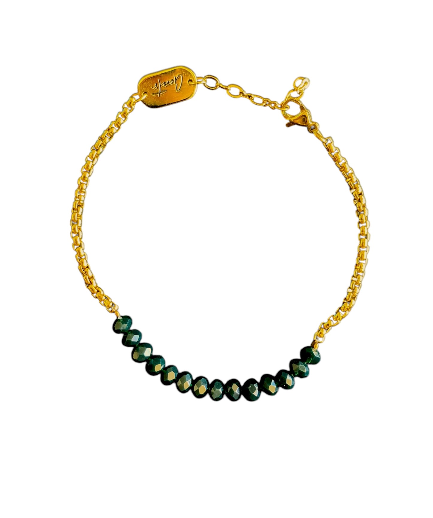 Box-Olive Crystal Bracelet, Vermeil Gold.