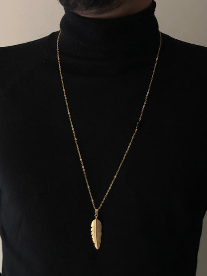 Tree Leaf-Black Stone Necklace, Vermeil Gold