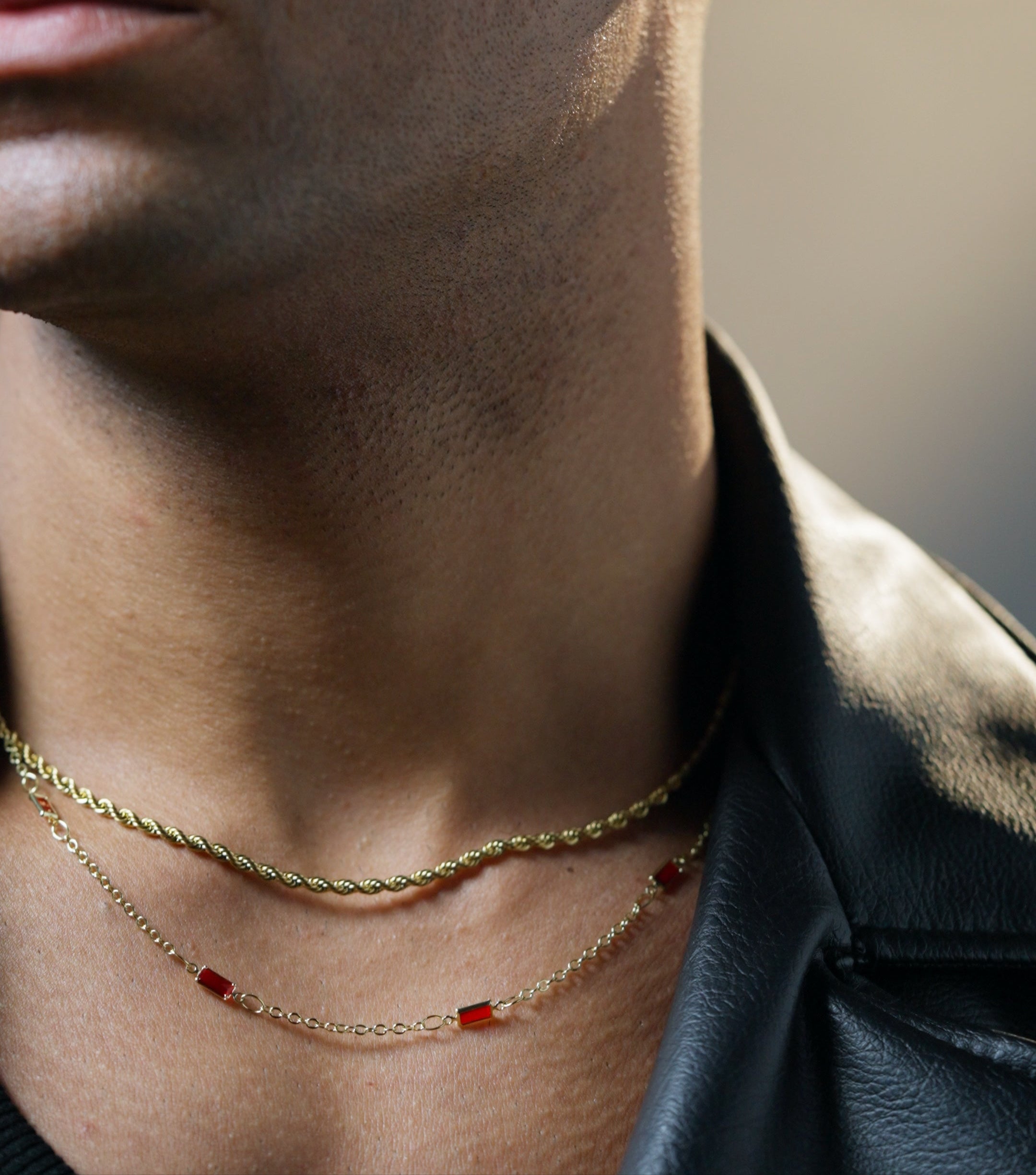 GENTS. Ruby Stone Chain Gold Vermeil detail gemstones