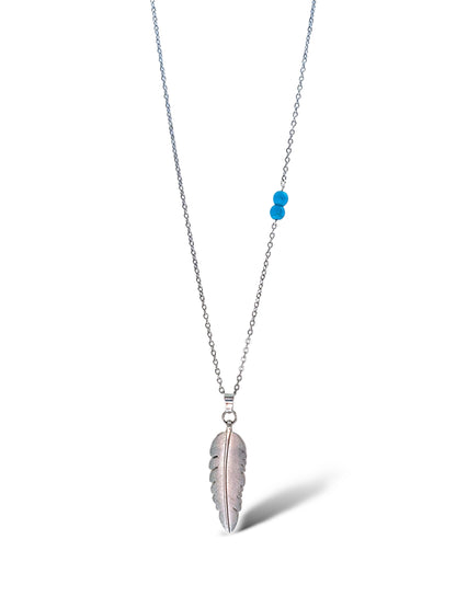 Tree Leaf-Blue Stones Necklace, Sterling Silver