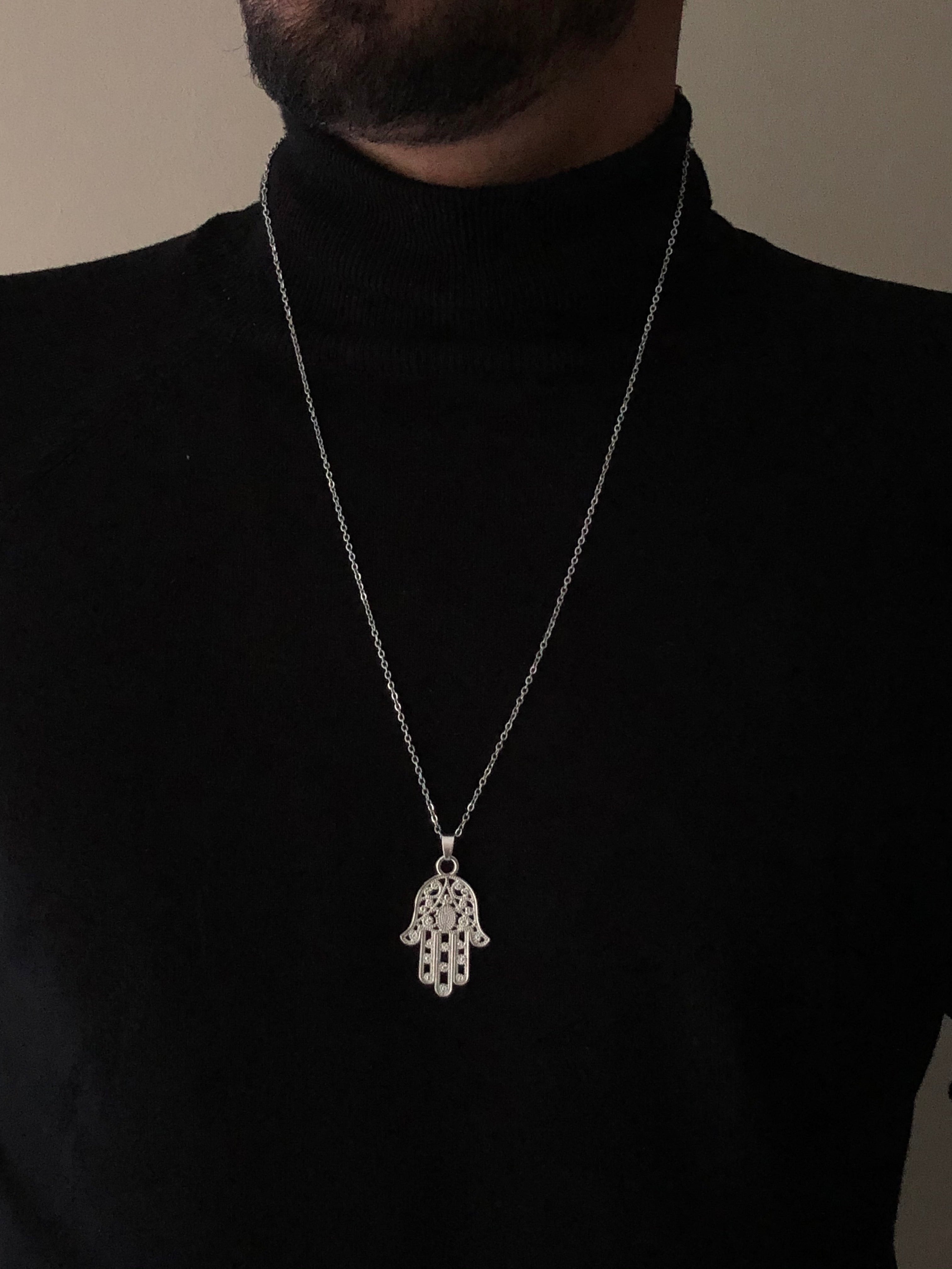 Hamsa Necklace, Silver.