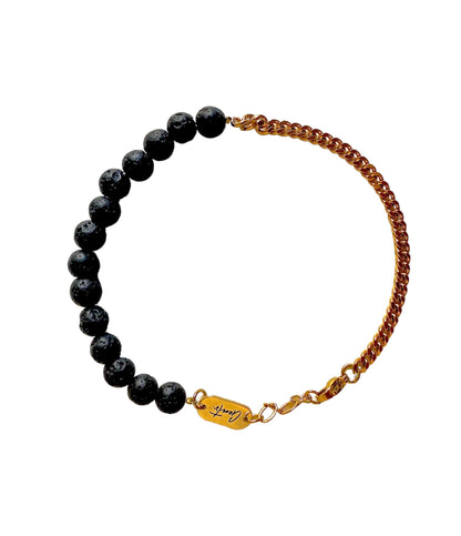 Curb Chain, Lava Stone Bracelet, Vermill Gold.