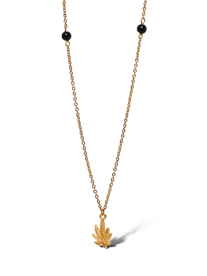 Cannabis-Black Stone Necklace, Vermeil Gold