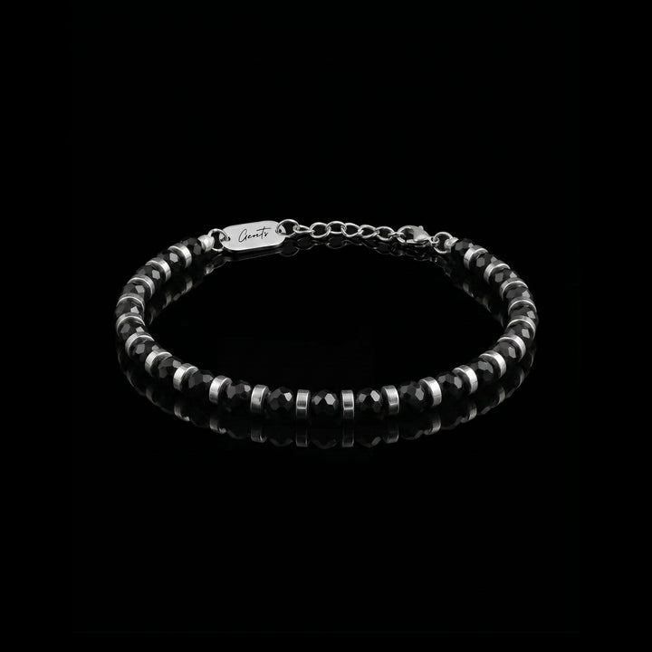 GENTS. Continental Stone Bracelet Black Faceted Stones Silver Hematite Discs 316L Stainless Steel Free Size 17-22cm Cairo Egypt