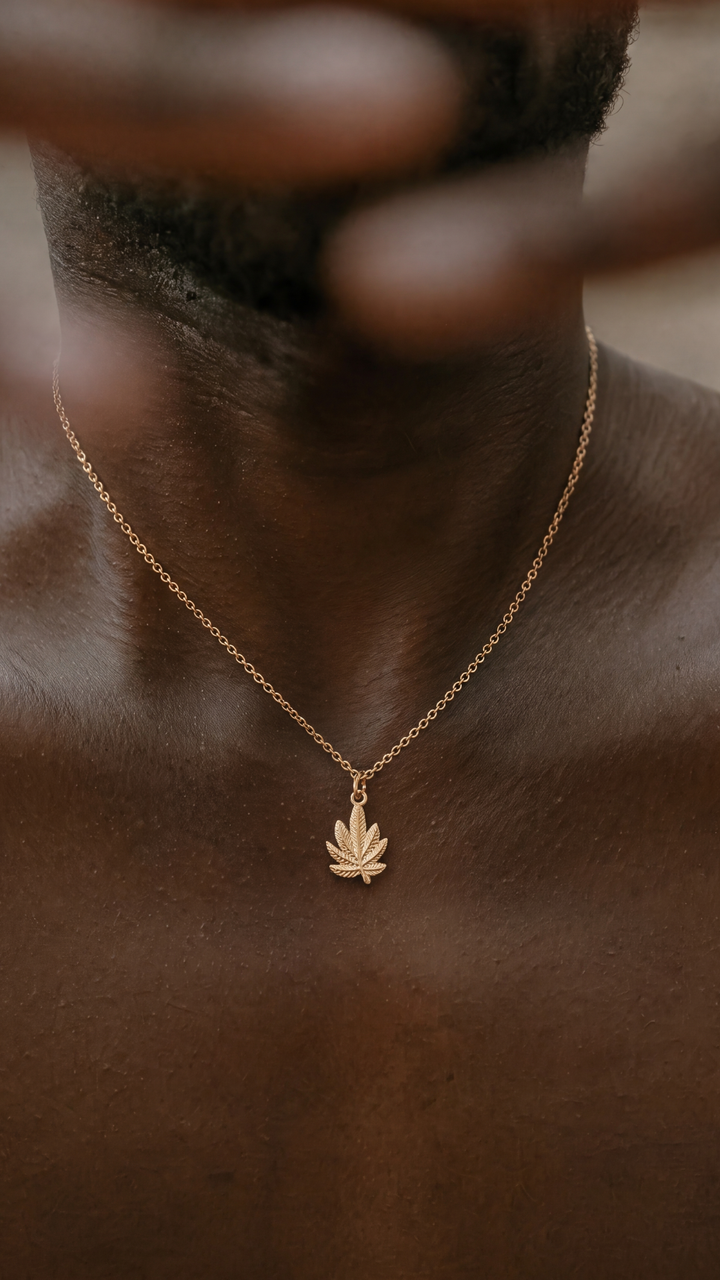Cannabis Necklace, Vermeil Gold.