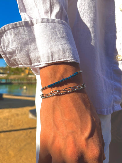 Box-Blue Black Crystal Bracelet, Sterling Silver.