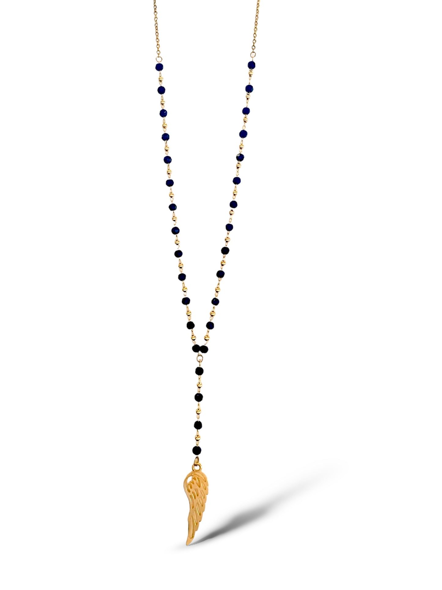Wing-X Black Striped Necklace, Vermeil Gold