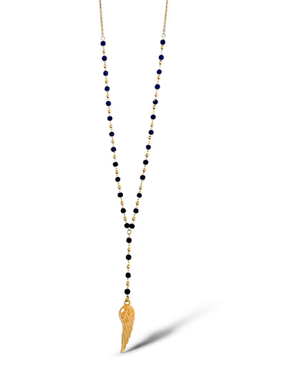 Wing-X Black Striped Necklace, Vermeil Gold