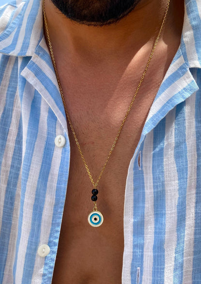 Circular White Evil-Eye Necklace, Vermeil Gold.