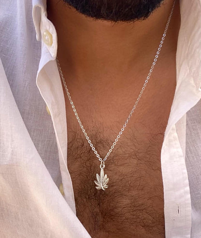 Cannabis Necklace, Sterling Silver