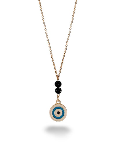 Circular White Evil-Eye Necklace, Vermeil Gold.